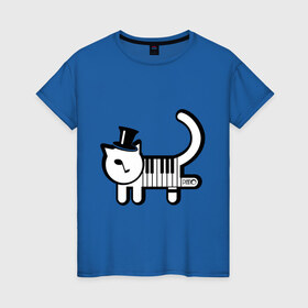 Женская футболка хлопок с принтом Полоска в Новосибирске, 100% хлопок | прямой крой, круглый вырез горловины, длина до линии бедер, слегка спущенное плечо | кот | котенок | котик | кошечка | кошка | кошка пианино | пианино