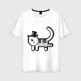 Женская футболка хлопок Oversize с принтом Полоска в Новосибирске, 100% хлопок | свободный крой, круглый ворот, спущенный рукав, длина до линии бедер
 | кот | котенок | котик | кошечка | кошка | кошка пианино | пианино