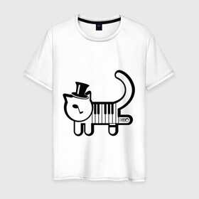 Мужская футболка хлопок с принтом Полоска в Новосибирске, 100% хлопок | прямой крой, круглый вырез горловины, длина до линии бедер, слегка спущенное плечо. | кот | котенок | котик | кошечка | кошка | кошка пианино | пианино