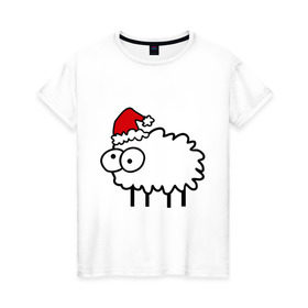 Женская футболка хлопок с принтом Новогодний бараш в Новосибирске, 100% хлопок | прямой крой, круглый вырез горловины, длина до линии бедер, слегка спущенное плечо | баран | бараш | бараш в шапке | барашек | новый год | овечка