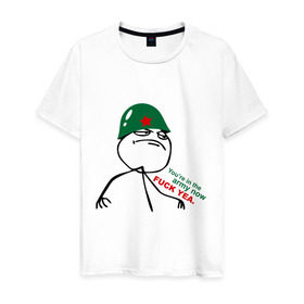 Мужская футболка хлопок с принтом Fuck yeah army в Новосибирске, 100% хлопок | прямой крой, круглый вырез горловины, длина до линии бедер, слегка спущенное плечо. | 23 февраля | военный | защитника | каска | мем | отечества | солдат
