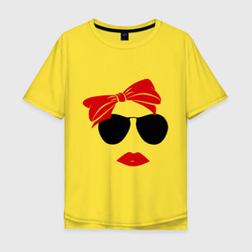 Мужская футболка хлопок Oversize с принтом Vintage в Новосибирске, 100% хлопок | свободный крой, круглый ворот, “спинка” длиннее передней части | бант | винтаж | губы | девушка | лицо | очки | помада