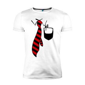Мужская футболка премиум с принтом галстук работника в Новосибирске, 92% хлопок, 8% лайкра | приталенный силуэт, круглый вырез ворота, длина до линии бедра, короткий рукав | воротник | карман | костюм | офис | работа | работать | рубашка | ручка | сотрудник