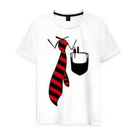 Мужская футболка хлопок с принтом галстук работника в Новосибирске, 100% хлопок | прямой крой, круглый вырез горловины, длина до линии бедер, слегка спущенное плечо. | воротник | карман | костюм | офис | работа | работать | рубашка | ручка | сотрудник