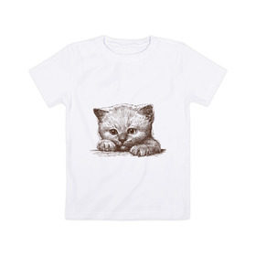 Детская футболка хлопок с принтом Самый милый котёнок в Новосибирске, 100% хлопок | круглый вырез горловины, полуприлегающий силуэт, длина до линии бедер | домашние животные | кот | котенок | котик | коты | кошка | кошки | милый котенок