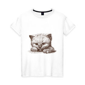 Женская футболка хлопок с принтом Самый милый котёнок в Новосибирске, 100% хлопок | прямой крой, круглый вырез горловины, длина до линии бедер, слегка спущенное плечо | домашние животные | кот | котенок | котик | коты | кошка | кошки | милый котенок