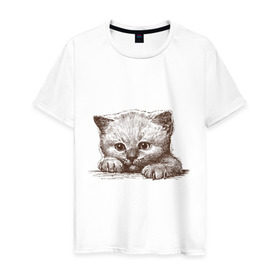 Мужская футболка хлопок с принтом Самый милый котёнок в Новосибирске, 100% хлопок | прямой крой, круглый вырез горловины, длина до линии бедер, слегка спущенное плечо. | домашние животные | кот | котенок | котик | коты | кошка | кошки | милый котенок