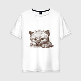 Женская футболка хлопок Oversize с принтом Самый милый котёнок в Новосибирске, 100% хлопок | свободный крой, круглый ворот, спущенный рукав, длина до линии бедер
 | Тематика изображения на принте: домашние животные | кот | котенок | котик | коты | кошка | кошки | милый котенок