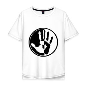 Мужская футболка хлопок Oversize с принтом рука инь и янь в Новосибирске, 100% хлопок | свободный крой, круглый ворот, “спинка” длиннее передней части | инь | инь янь | пальцы | рука | рука инь янь | черно белая рука | янь
