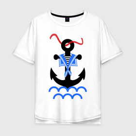 Мужская футболка хлопок Oversize с принтом морской якорь в Новосибирске, 100% хлопок | свободный крой, круглый ворот, “спинка” длиннее передней части | волны | канат | капитан | катер | корабль | море | моряк | плавание | порт | пристань | река | судоходный | тельняшка