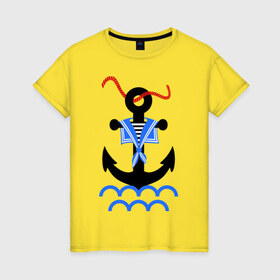 Женская футболка хлопок с принтом морской якорь в Новосибирске, 100% хлопок | прямой крой, круглый вырез горловины, длина до линии бедер, слегка спущенное плечо | волны | канат | капитан | катер | корабль | море | моряк | плавание | порт | пристань | река | судоходный | тельняшка