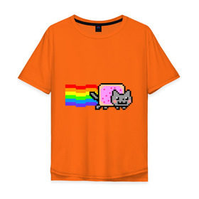 Мужская футболка хлопок Oversize с принтом Nyan Cat в Новосибирске, 100% хлопок | свободный крой, круглый ворот, “спинка” длиннее передней части | nyan cat | интернет приколы | кошка | нян кэт