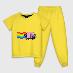 Детская пижама хлопок с принтом Nyan Cat в Новосибирске, 100% хлопок |  брюки и футболка прямого кроя, без карманов, на брюках мягкая резинка на поясе и по низу штанин
 | nyan cat | интернет приколы | кошка | нян кэт