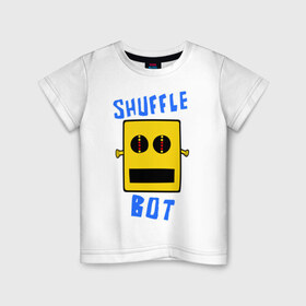 Детская футболка хлопок с принтом SHUFFLE BOT в Новосибирске, 100% хлопок | круглый вырез горловины, полуприлегающий силуэт, длина до линии бедер | shuffle bot | бот | музыка | музыкальный автомат | робот