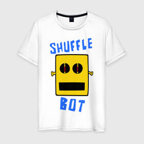 Мужская футболка хлопок с принтом SHUFFLE BOT в Новосибирске, 100% хлопок | прямой крой, круглый вырез горловины, длина до линии бедер, слегка спущенное плечо. | shuffle bot | бот | музыка | музыкальный автомат | робот