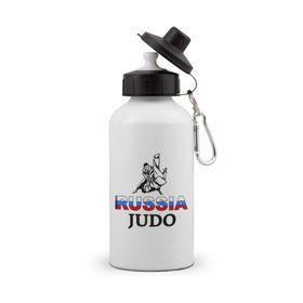 Бутылка спортивная с принтом Russia judo в Новосибирске, металл | емкость — 500 мл, в комплекте две пластиковые крышки и карабин для крепления | Тематика изображения на принте: дзюдо