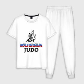 Мужская пижама хлопок с принтом Russia judo в Новосибирске, 100% хлопок | брюки и футболка прямого кроя, без карманов, на брюках мягкая резинка на поясе и по низу штанин
 | Тематика изображения на принте: дзюдо