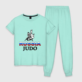 Женская пижама хлопок с принтом Russia judo в Новосибирске, 100% хлопок | брюки и футболка прямого кроя, без карманов, на брюках мягкая резинка на поясе и по низу штанин | дзюдо