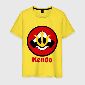 Мужская футболка хлопок с принтом Кендо эмблема в Новосибирске, 100% хлопок | прямой крой, круглый вырез горловины, длина до линии бедер, слегка спущенное плечо. | Тематика изображения на принте: kendo | russia | борьба | восточные | единоборства | самурайский | спорт | фехтование