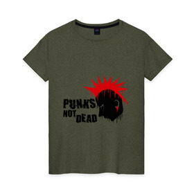 Женская футболка хлопок с принтом Punks not dead (1) в Новосибирске, 100% хлопок | прямой крой, круглый вырез горловины, длина до линии бедер, слегка спущенное плечо | Тематика изображения на принте: punks | панк | панк не умрет | стиль панк