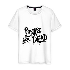 Мужская футболка хлопок с принтом Punks not dead в Новосибирске, 100% хлопок | прямой крой, круглый вырез горловины, длина до линии бедер, слегка спущенное плечо. | Тематика изображения на принте: punks | панк | панк не умрет | стиль панк