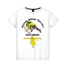 Женская футболка хлопок с принтом Apache Indian History 3 в Новосибирске, 100% хлопок | прямой крой, круглый вырез горловины, длина до линии бедер, слегка спущенное плечо | american | native | америка | апачи | вождь | индеец | индейцы | исторический | история | коренные американцы | перья