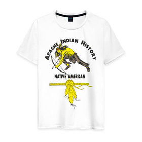 Мужская футболка хлопок с принтом Apache Indian History 3 в Новосибирске, 100% хлопок | прямой крой, круглый вырез горловины, длина до линии бедер, слегка спущенное плечо. | american | native | америка | апачи | вождь | индеец | индейцы | исторический | история | коренные американцы | перья