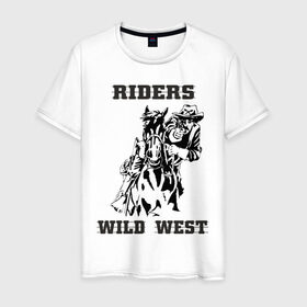 Мужская футболка хлопок с принтом riders wild west в Новосибирске, 100% хлопок | прямой крой, круглый вырез горловины, длина до линии бедер, слегка спущенное плечо. | всадник | дикий запад | ездок | ковбой | лошадь | наездник | револьвер | стрелок | стрелять | техас