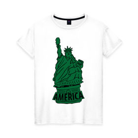 Женская футболка хлопок с принтом Америка (America) Толстая статуя свободы в Новосибирске, 100% хлопок | прямой крой, круглый вырез горловины, длина до линии бедер, слегка спущенное плечо | Тематика изображения на принте: new york | жирная | лишний вес | нью йорк | толстуха