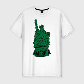 Мужская футболка премиум с принтом Америка (America) Толстая статуя свободы в Новосибирске, 92% хлопок, 8% лайкра | приталенный силуэт, круглый вырез ворота, длина до линии бедра, короткий рукав | new york | жирная | лишний вес | нью йорк | толстуха