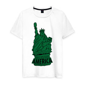 Мужская футболка хлопок с принтом Америка (America) Толстая статуя свободы в Новосибирске, 100% хлопок | прямой крой, круглый вырез горловины, длина до линии бедер, слегка спущенное плечо. | new york | жирная | лишний вес | нью йорк | толстуха