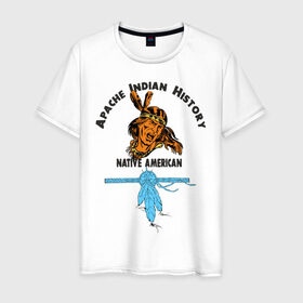 Мужская футболка хлопок с принтом Apache Indian History 2 в Новосибирске, 100% хлопок | прямой крой, круглый вырез горловины, длина до линии бедер, слегка спущенное плечо. | apache | апачи | индеец | индейцы | коренные американцы | краснокожие