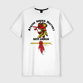 Мужская футболка премиум с принтом Apache Indian History 4 в Новосибирске, 92% хлопок, 8% лайкра | приталенный силуэт, круглый вырез ворота, длина до линии бедра, короткий рукав | apache | апачи | индеец | индейцы | коренные американцы | краснокожие