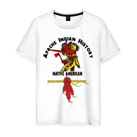 Мужская футболка хлопок с принтом Apache Indian History 4 в Новосибирске, 100% хлопок | прямой крой, круглый вырез горловины, длина до линии бедер, слегка спущенное плечо. | Тематика изображения на принте: apache | апачи | индеец | индейцы | коренные американцы | краснокожие
