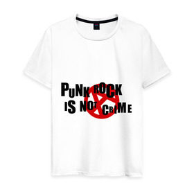 Мужская футболка хлопок с принтом PUNK ROCK IS NOT A CRIME в Новосибирске, 100% хлопок | прямой крой, круглый вырез горловины, длина до линии бедер, слегка спущенное плечо. | is not a crime | punk | punk rock | rock | анархизм | анархия | знак анархии | панк | панк рок | панк рок это не криминал | рок
