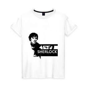 Женская футболка хлопок с принтом T-shirt Sherlock в Новосибирске, 100% хлопок | прямой крой, круглый вырез горловины, длина до линии бедер, слегка спущенное плечо | Тематика изображения на принте: holmes | holms | sherlock | sherlok | vatson | ватсон | сериал | холмс | шерлок | шерлок холмс
