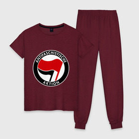 Женская пижама хлопок с принтом Antifa (1) в Новосибирске, 100% хлопок | брюки и футболка прямого кроя, без карманов, на брюках мягкая резинка на поясе и по низу штанин | antifa | антифа | антифашизм | антифашистское движение | знак антифа | против фашизма | фашизм