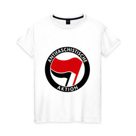 Женская футболка хлопок с принтом Antifa (1) в Новосибирске, 100% хлопок | прямой крой, круглый вырез горловины, длина до линии бедер, слегка спущенное плечо | antifa | антифа | антифашизм | антифашистское движение | знак антифа | против фашизма | фашизм