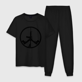Мужская пижама хлопок с принтом Мир из оружия в Новосибирске, 100% хлопок | брюки и футболка прямого кроя, без карманов, на брюках мягкая резинка на поясе и по низу штанин
 | автомат | ак | знак | мир | оружие | пацифика | пистолет | символ мираб ак 47