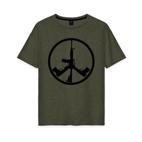 Женская футболка хлопок Oversize с принтом Мир из оружия в Новосибирске, 100% хлопок | свободный крой, круглый ворот, спущенный рукав, длина до линии бедер
 | автомат | ак | знак | мир | оружие | пацифика | пистолет | символ мираб ак 47