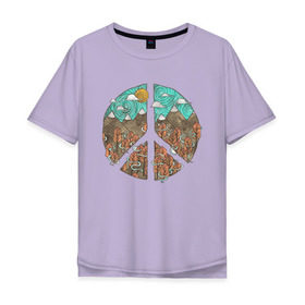 Мужская футболка хлопок Oversize с принтом Мир (Peace) в Новосибирске, 100% хлопок | свободный крой, круглый ворот, “спинка” длиннее передней части | хиппи