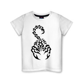 Детская футболка хлопок с принтом Скорпион черный в Новосибирске, 100% хлопок | круглый вырез горловины, полуприлегающий силуэт, длина до линии бедер | скорпион