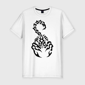 Мужская футболка премиум с принтом Скорпион черный в Новосибирске, 92% хлопок, 8% лайкра | приталенный силуэт, круглый вырез ворота, длина до линии бедра, короткий рукав | скорпион