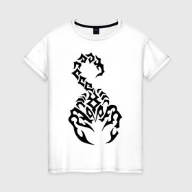 Женская футболка хлопок с принтом Скорпион черный в Новосибирске, 100% хлопок | прямой крой, круглый вырез горловины, длина до линии бедер, слегка спущенное плечо | скорпион