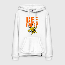 Мужская толстовка хлопок с принтом BeeHappy в Новосибирске, френч-терри, мягкий теплый начес внутри (100% хлопок) | карман-кенгуру, эластичные манжеты и нижняя кромка, капюшон с подкладом и шнурком | веселая | насекомое | настроение | позитив | пчела | пчелка | счастливый | счастье | эмоции