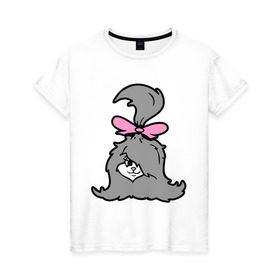 Женская футболка хлопок с принтом Милая собачонка в Новосибирске, 100% хлопок | прямой крой, круглый вырез горловины, длина до линии бедер, слегка спущенное плечо | бантик | зверушка | песик | собака | собачка | шерсть | щенок | щеночек
