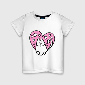 Детская футболка хлопок с принтом Милый котик(2) в Новосибирске, 100% хлопок | круглый вырез горловины, полуприлегающий силуэт, длина до линии бедер | зверушка | киса | кот | котенок | котяра | кошак | любимец | питомец | подарок девушке | сердечко | сердце