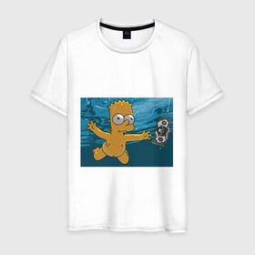 Мужская футболка хлопок с принтом Nevermind (Simpsons) в Новосибирске, 100% хлопок | прямой крой, круглый вырез горловины, длина до линии бедер, слегка спущенное плечо. | nevermind | nevermind simpsons | nirvana | nirvana nevermind | rock | simpsons | нирвана | нирвана nevermind | нирвана симпсонс | ребенок | рок | символика nirvana | символика нирвана | симпсонс