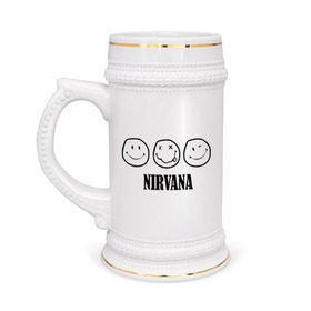 Кружка пивная с принтом Nirvana(2) в Новосибирске,  керамика (Материал выдерживает высокую температуру, стоит избегать резкого перепада температур) |  объем 630 мл | nirvana | rock | нирвана | ребенок | рок | символика nirvana | символика нирвана