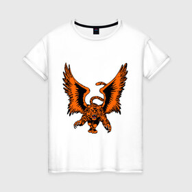 Женская футболка хлопок с принтом тигр с крыльями в Новосибирске, 100% хлопок | прямой крой, круглый вырез горловины, длина до линии бедер, слегка спущенное плечо | крылья